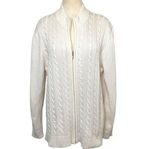 Tradition Country Zip Cardigan Sweater Sz L Off-White Cable Knit Classic Top
